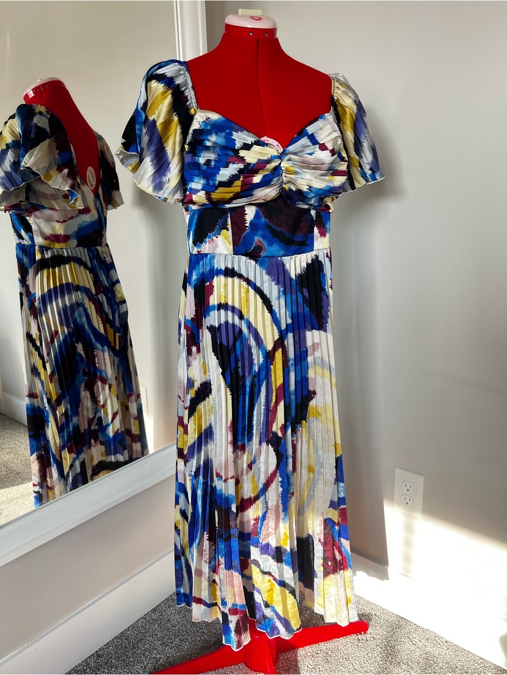Lulu's Abstract Floral Maxi Dress in Blue, Yellow, White and Black